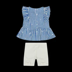 Completo blusa a righe e pantalone corto bambina
