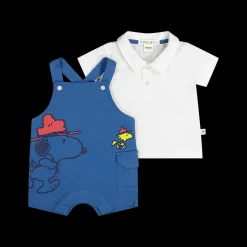 Completo due pezzi salopette corta e polo a maniche corte bambino.