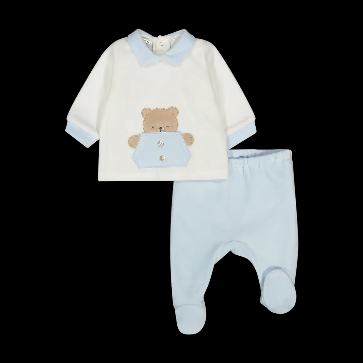 Completo in ciniglia bianco azzurro neonato