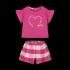 Completo t-shirt e shorts a quadri bambina