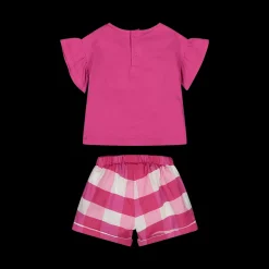 Completo t-shirt e shorts a quadri bambina