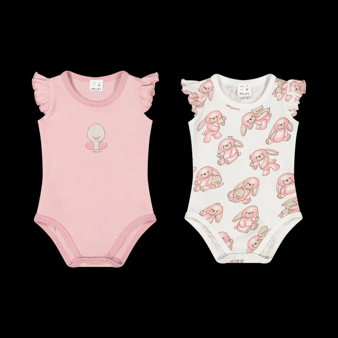 Confezione 2 pezzi body con maniche ad aletta per neonata