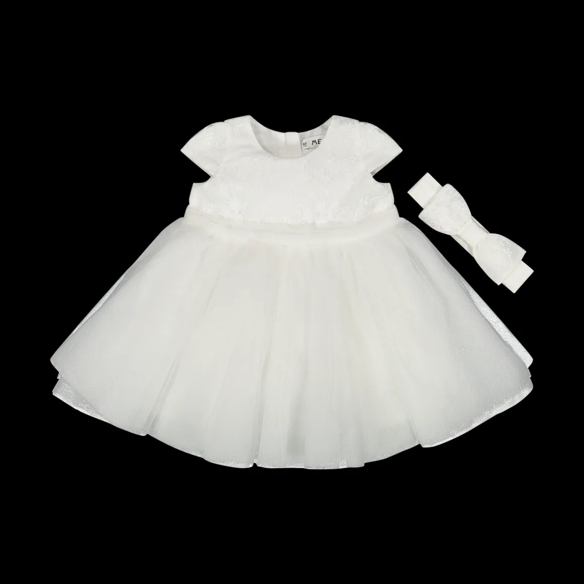 Elegante abito in pizzo e tulle per neonata