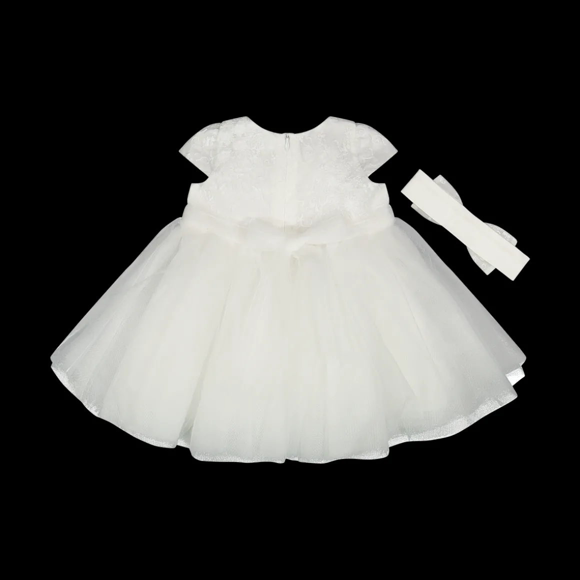 Elegante abito in pizzo e tulle per neonata