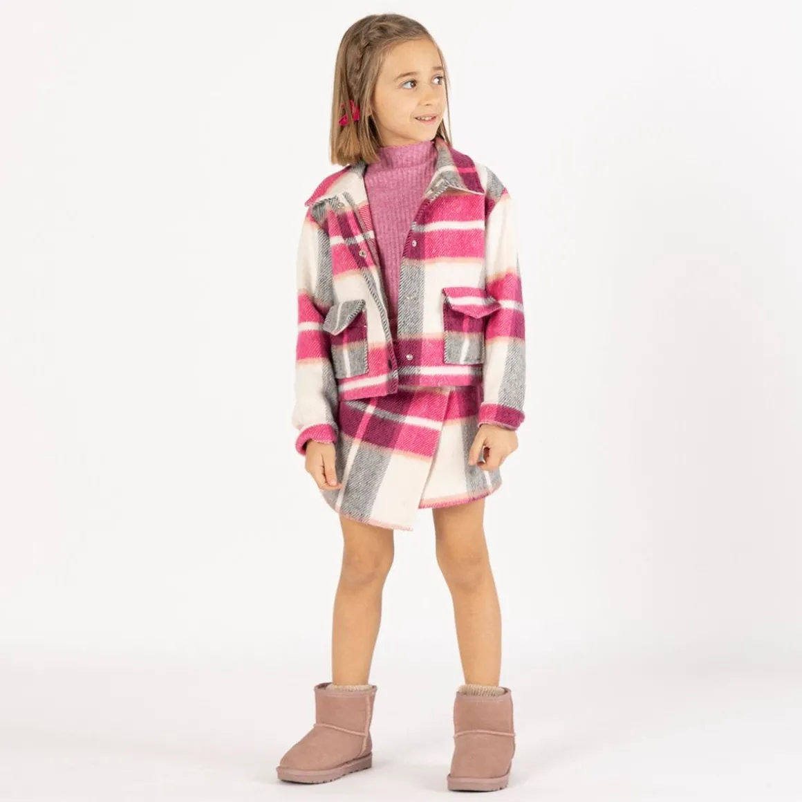 Giacca cropped a quadri per bambina