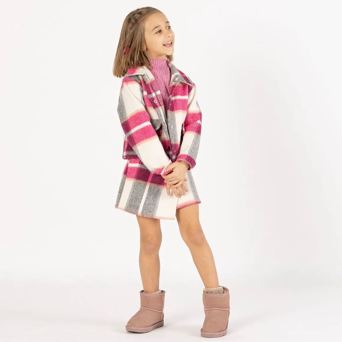 Giacca cropped a quadri per bambina