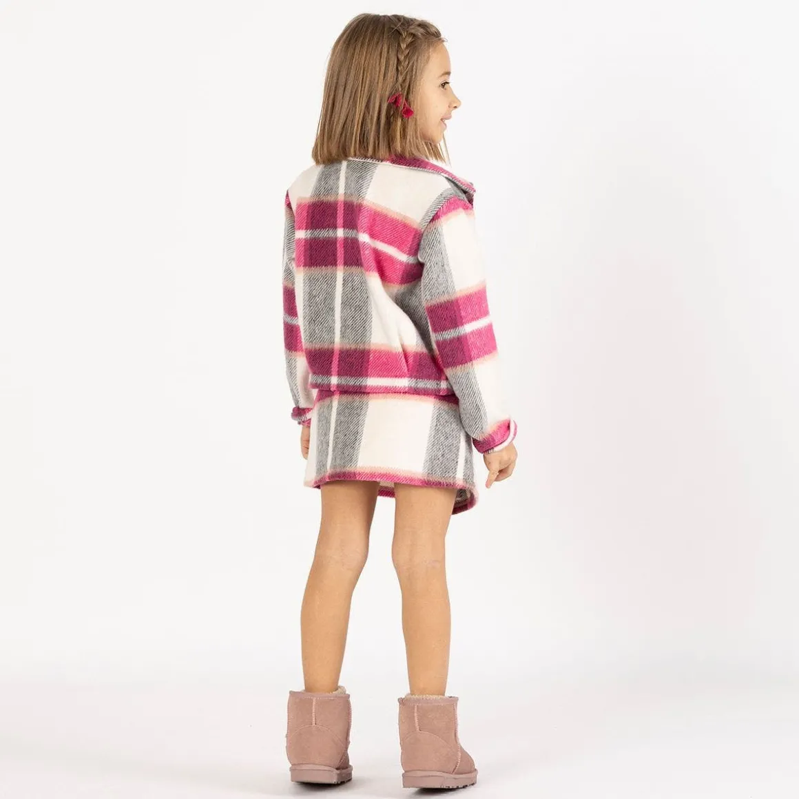 Giacca cropped a quadri per bambina