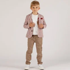Giacca rigata bambino beige bordeaux