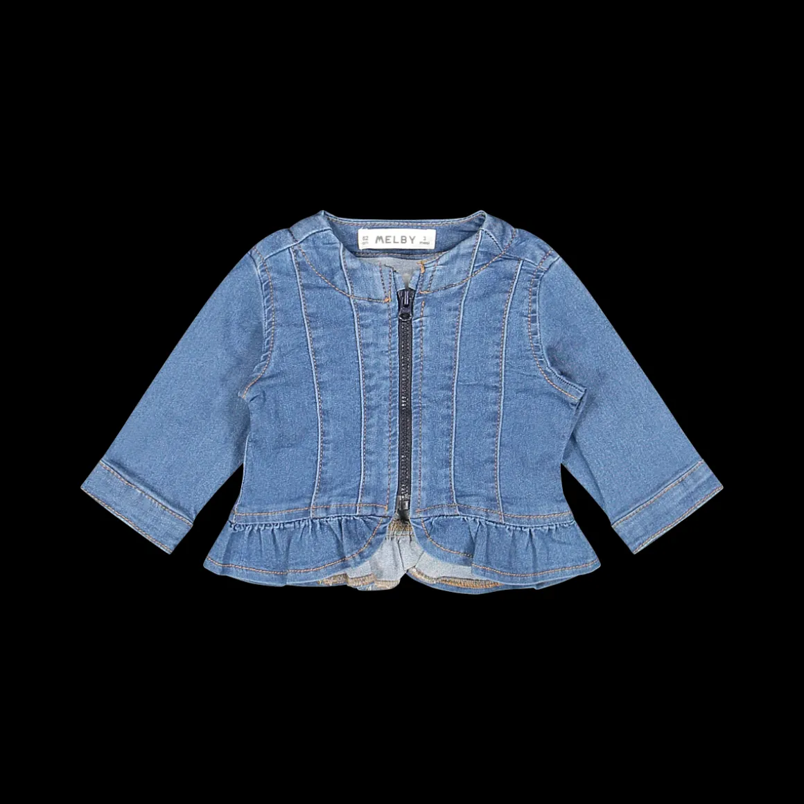 Giubbino in denim stretch con volant per neonata