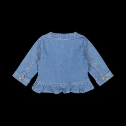 Giubbino in denim stretch con volant per neonata