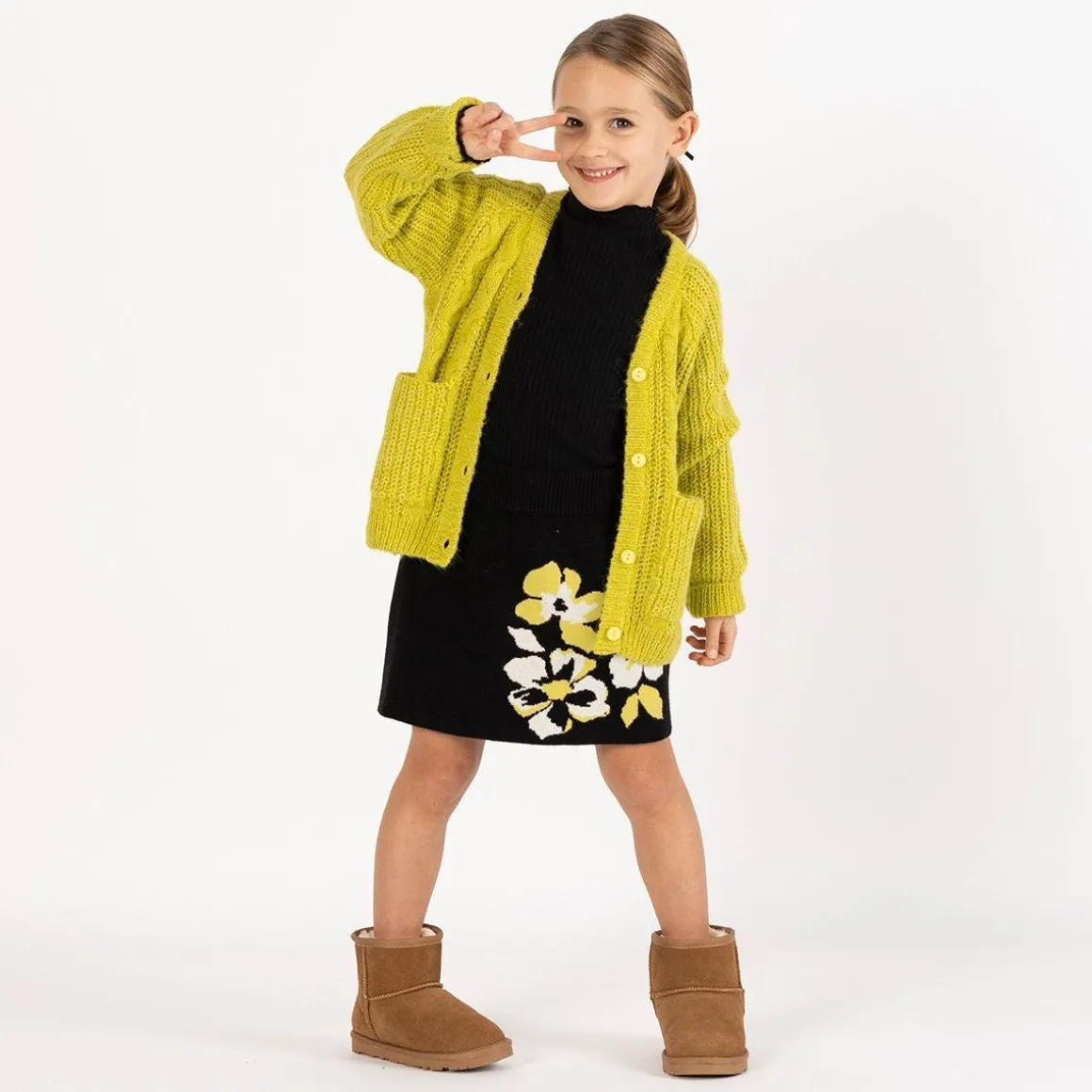 Gonna in tricot con fiori per ragazza