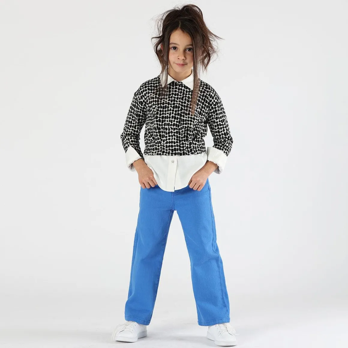 Maglia cropped bianca e nera bambina