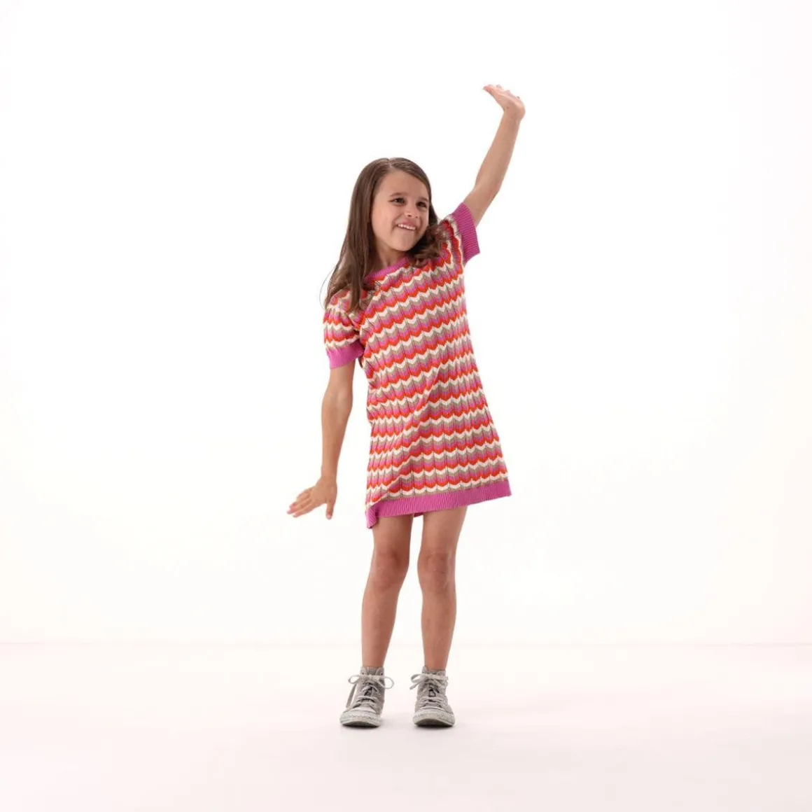 Mini abito tricot rigato per bambina