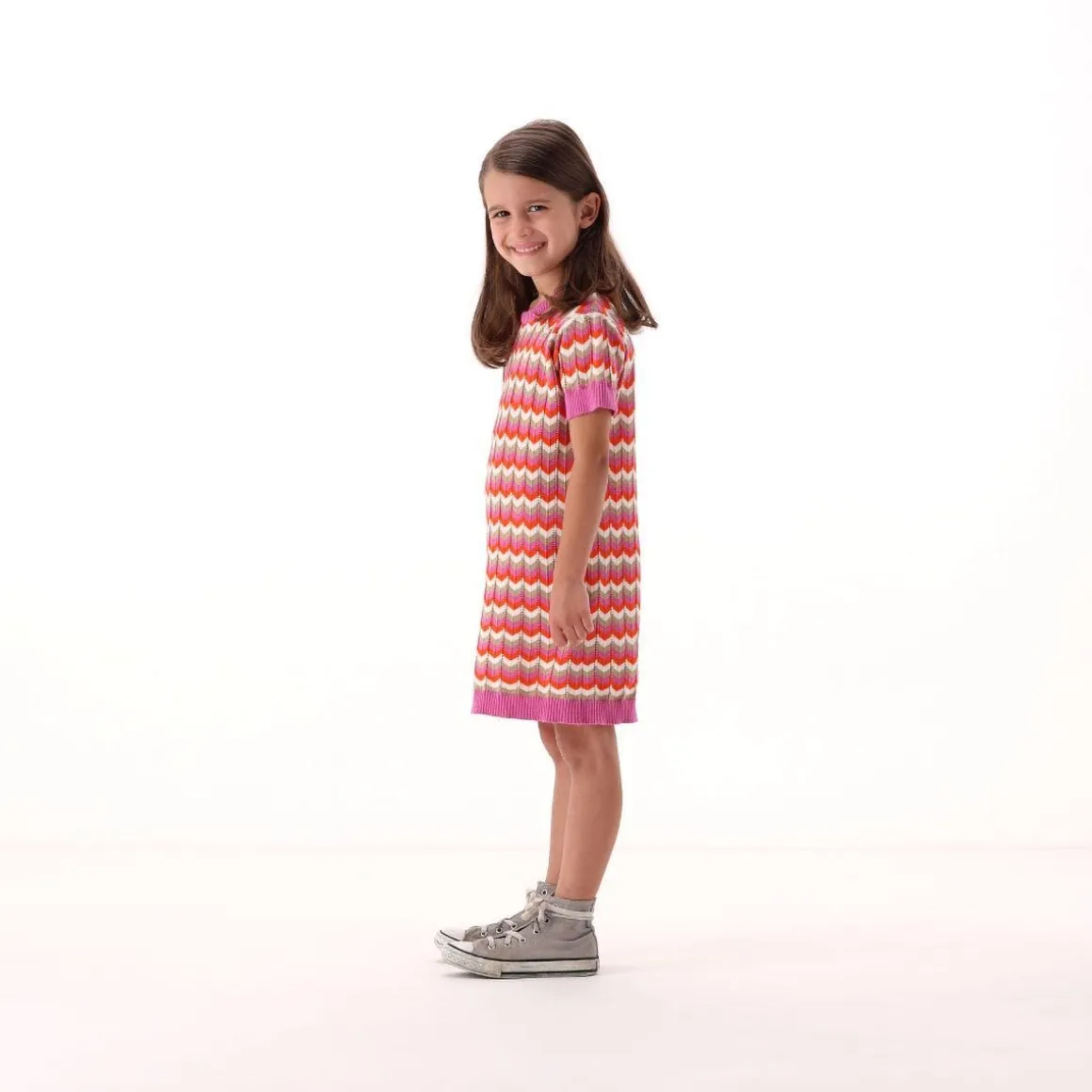Mini abito tricot rigato per bambina