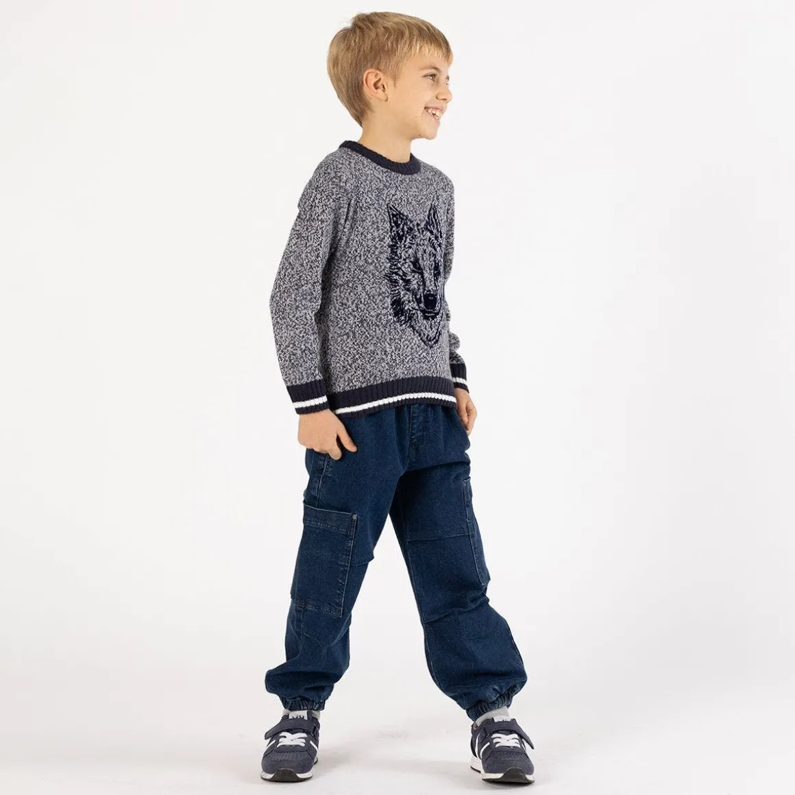 Pantalone baggy in denim stretch per ragazzo