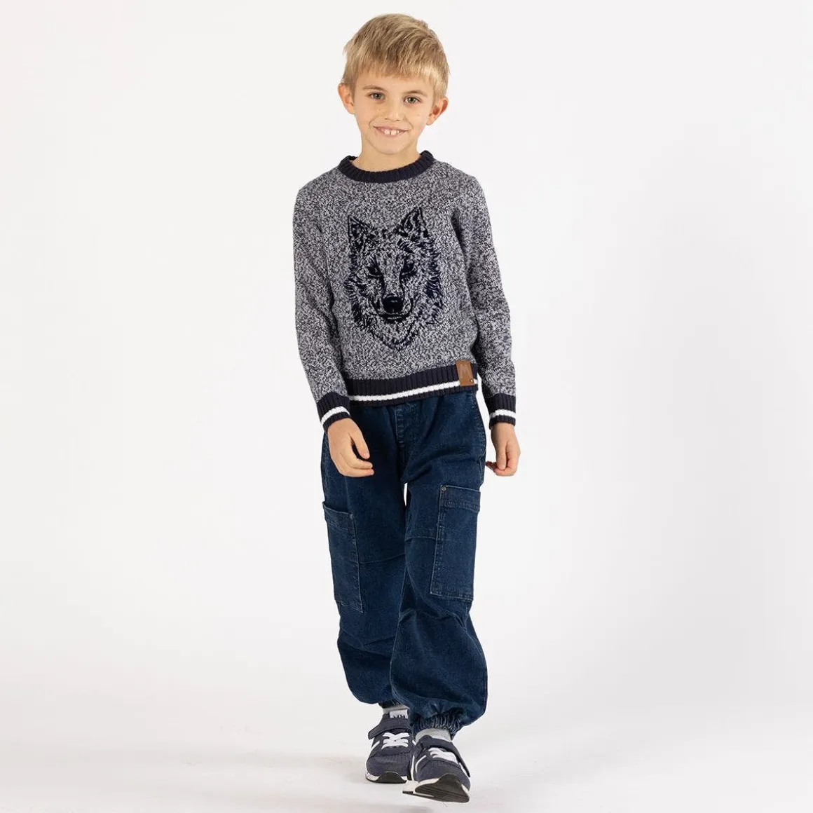 Pantalone baggy in denim stretch per ragazzo