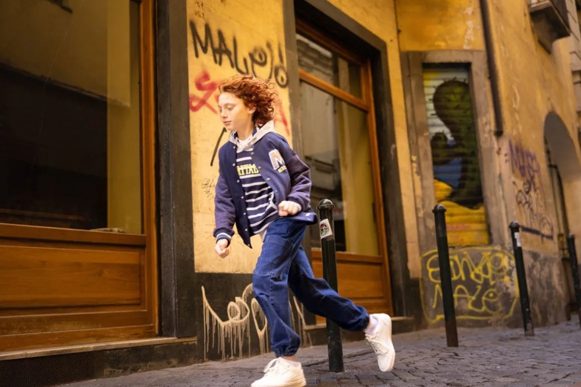 Pantalone baggy in denim stretch per ragazzo