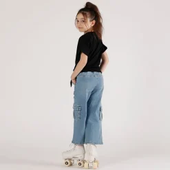 Pantalone cargo in denim bambina