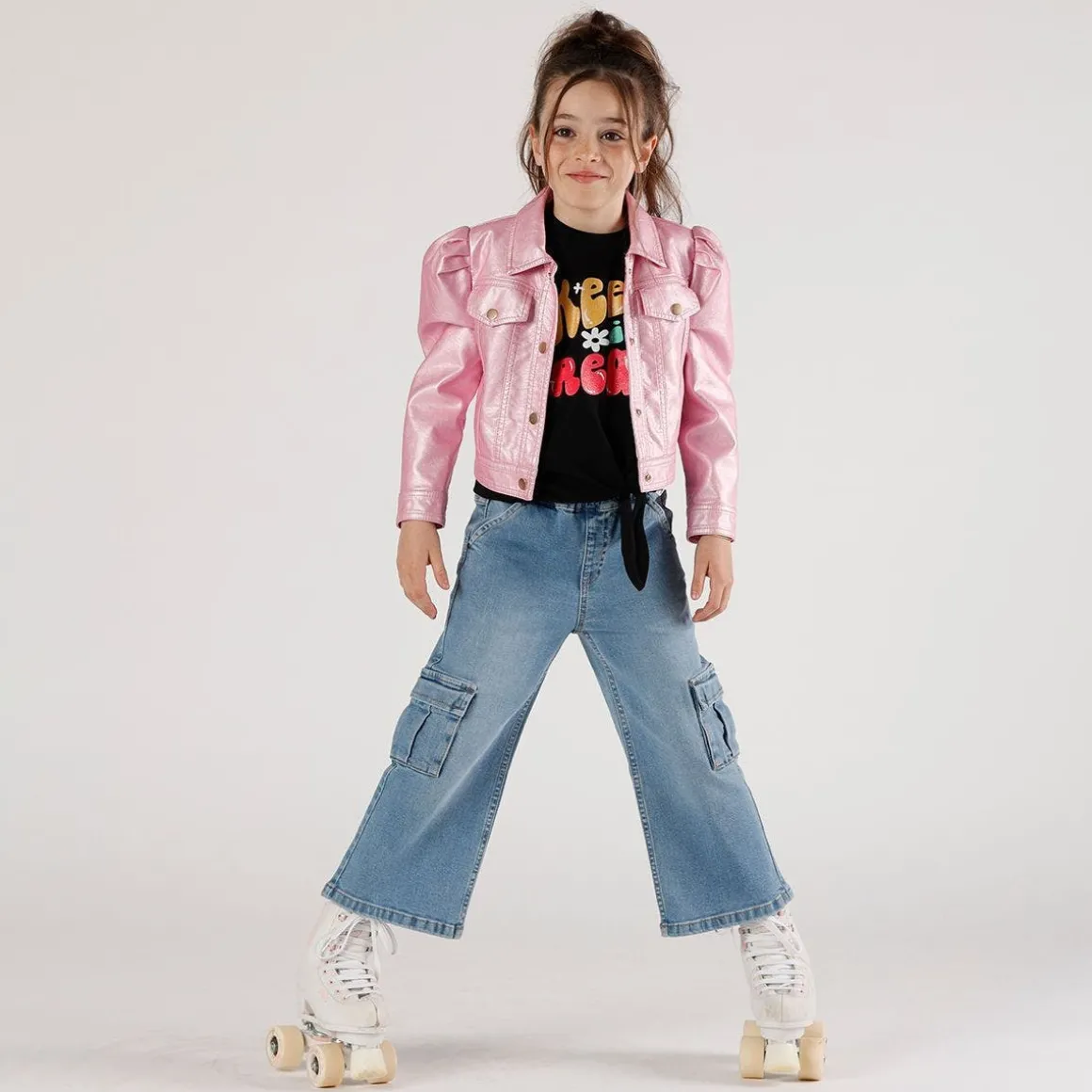Pantalone cargo in denim bambina