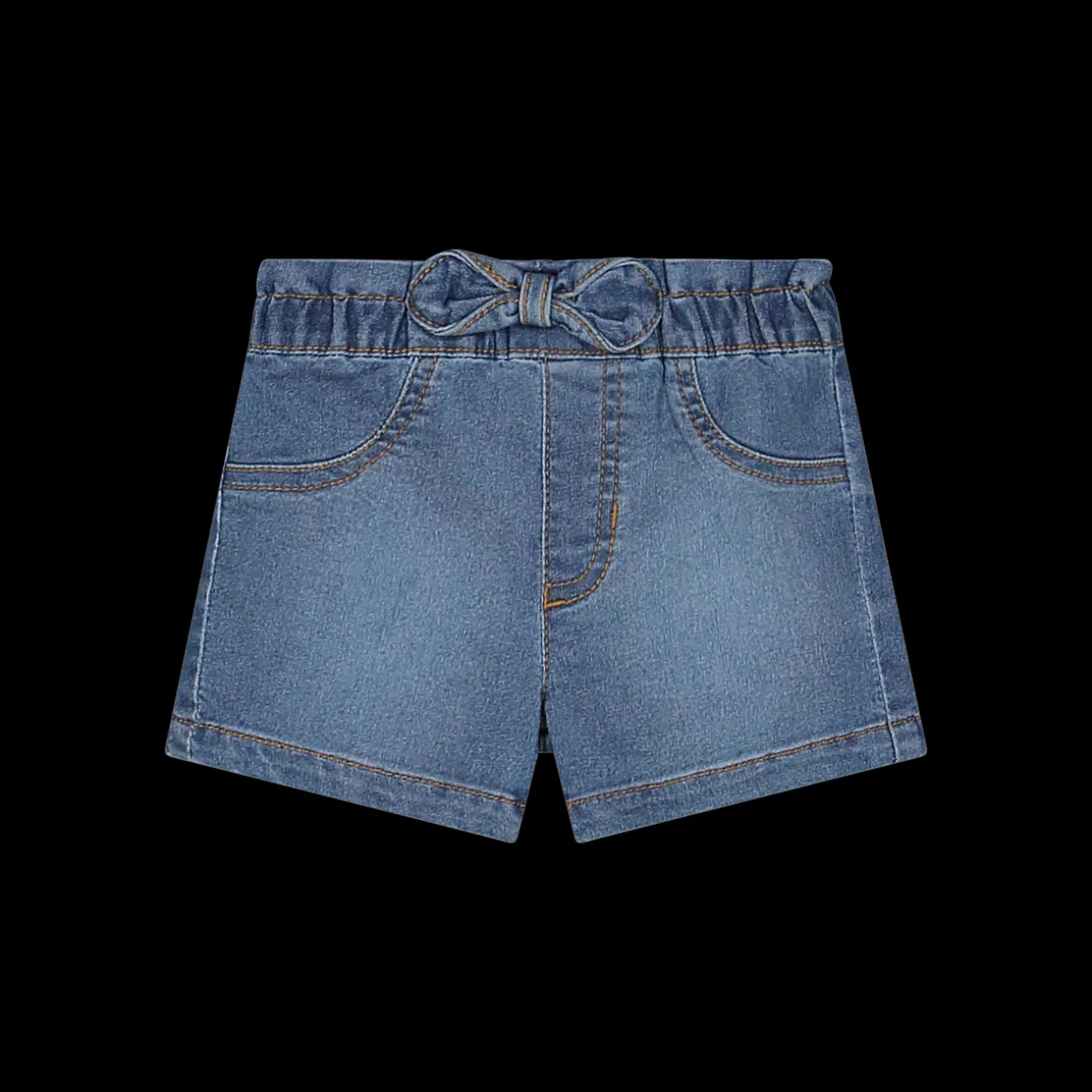Pantalone corto in denim con fiocco da bambina