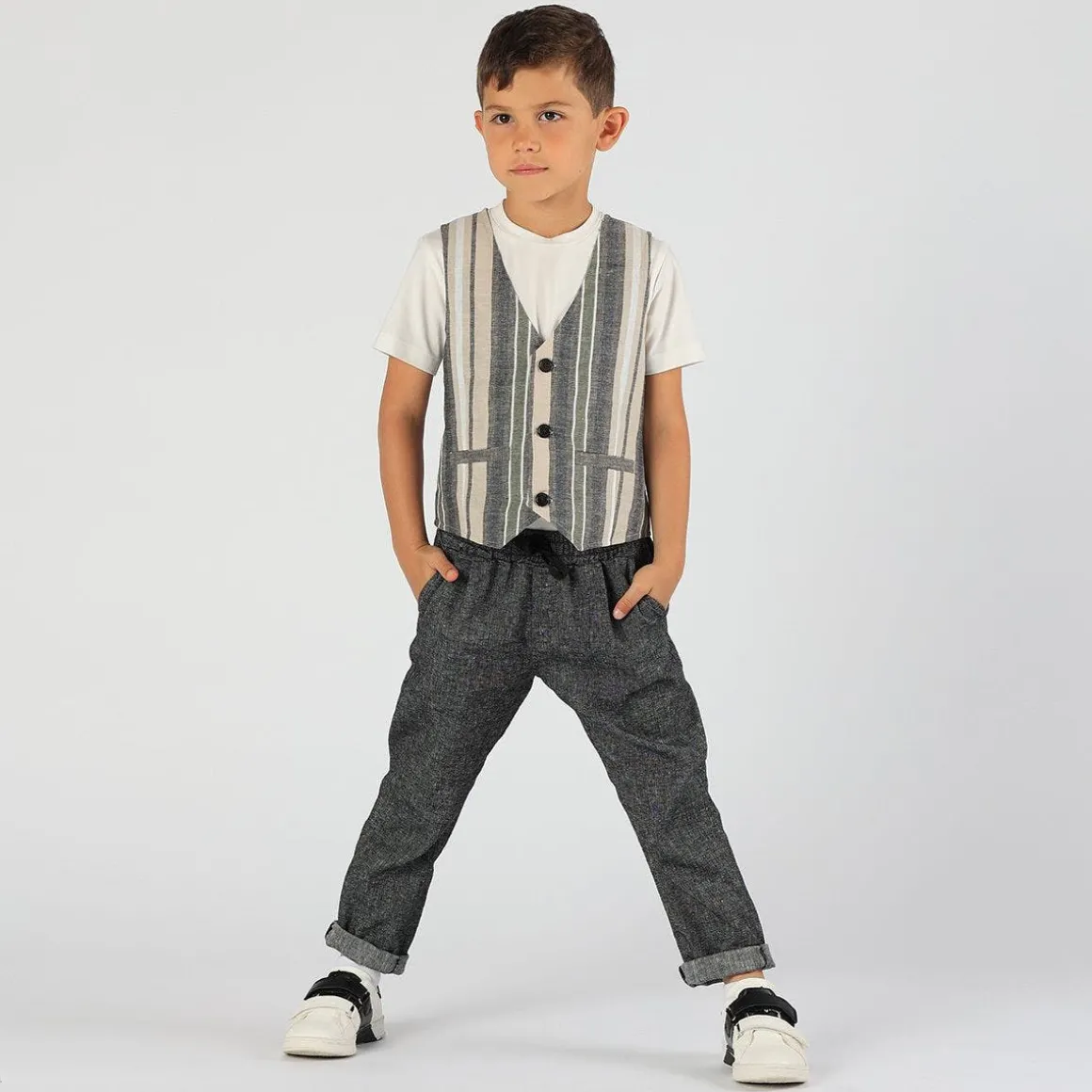 Pantalone da bambino in misto lino
