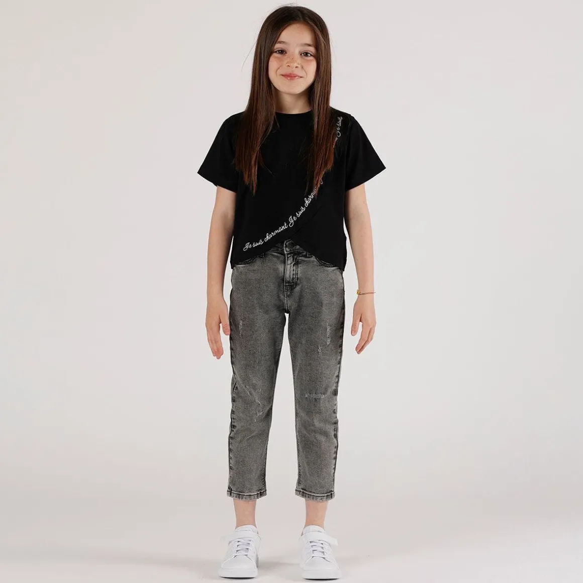 Pantalone in denim mom fit da bambina
