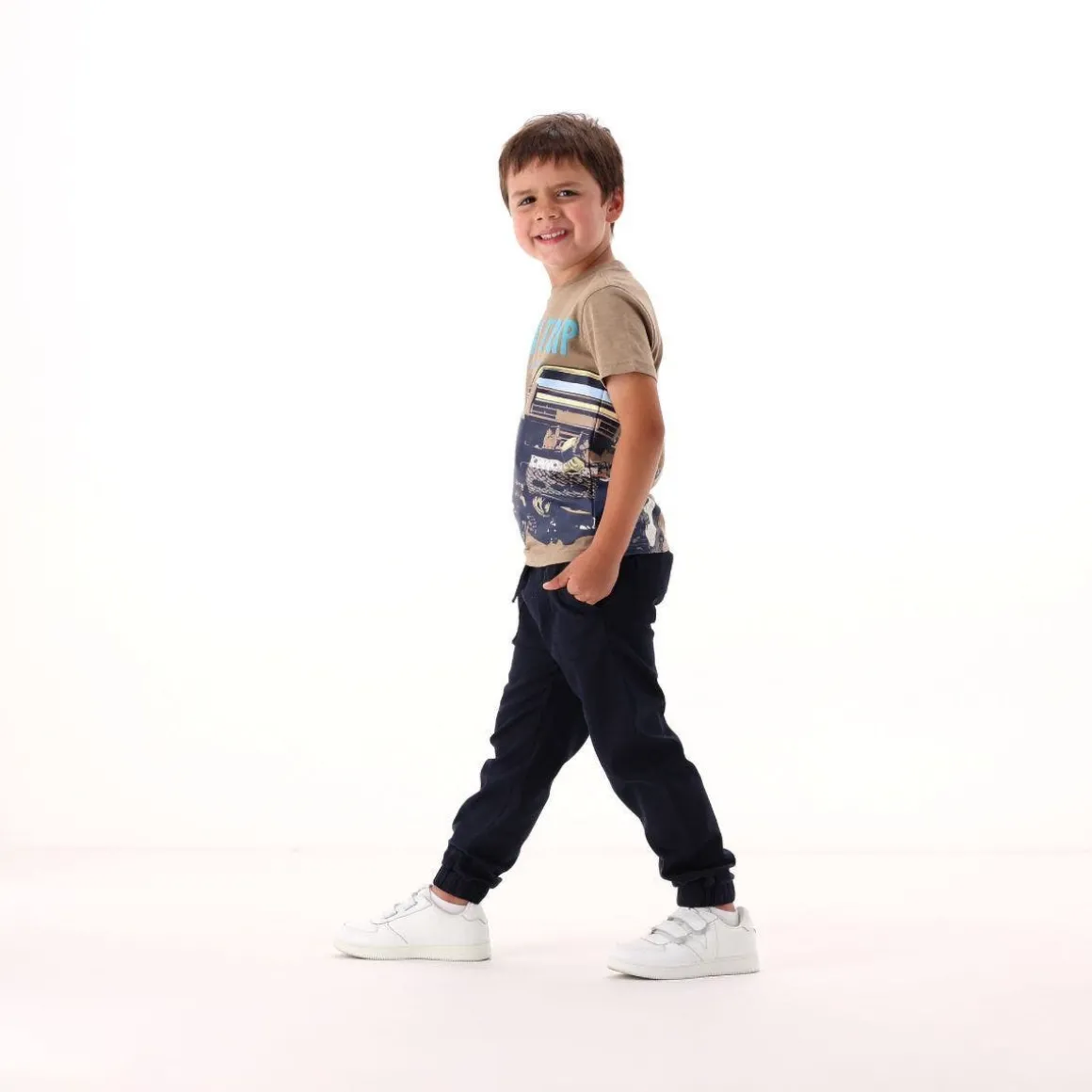 Pantalone in gabardina fiammata per bambino