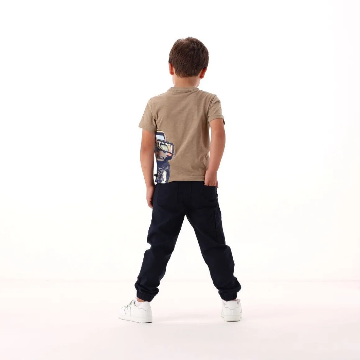 Pantalone in gabardina fiammata per bambino