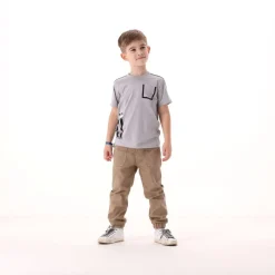 Pantalone in gabardina fiammata per bambino