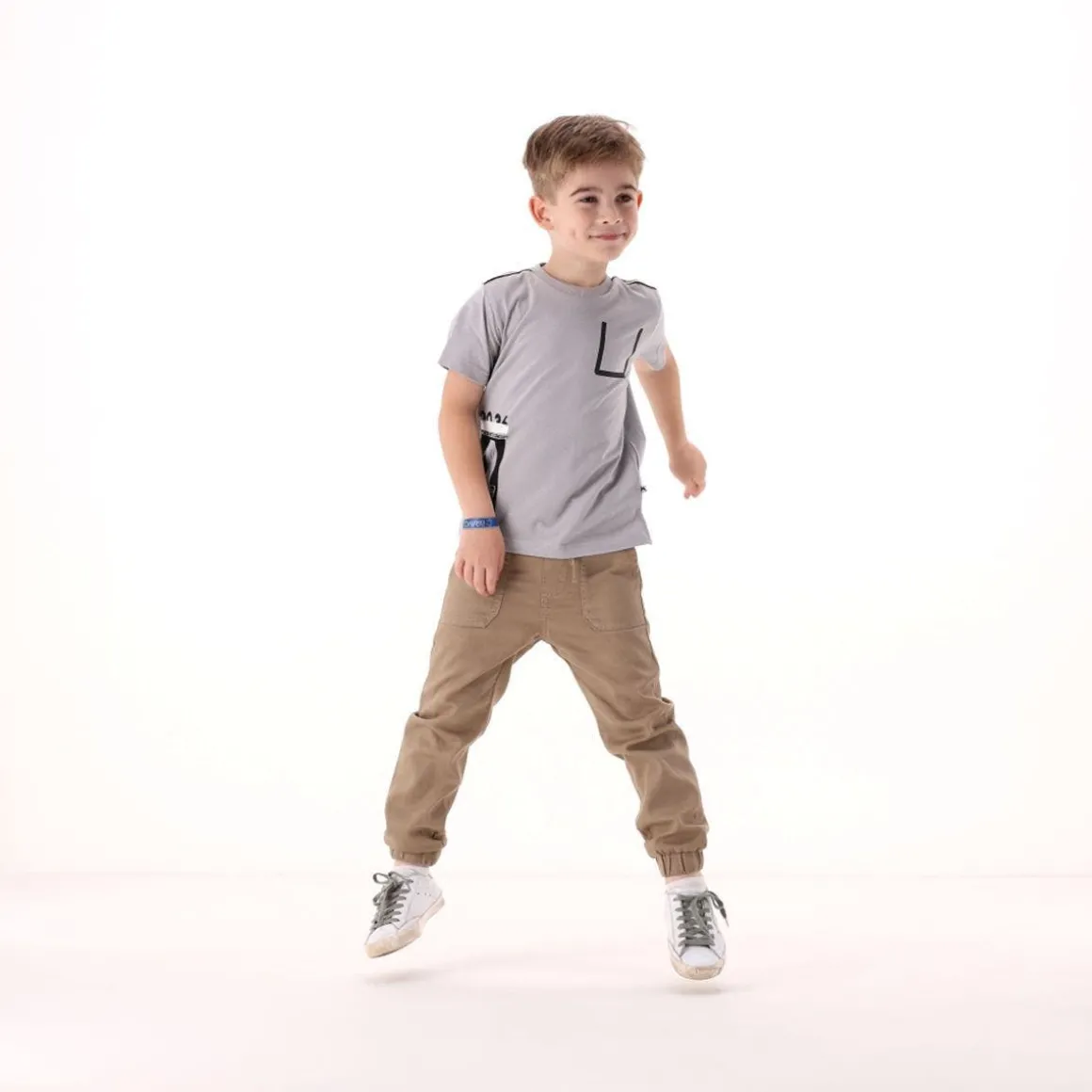 Pantalone in gabardina fiammata per bambino