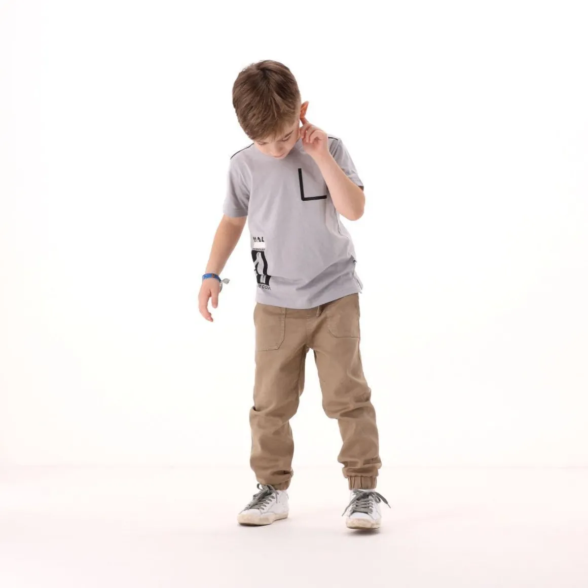Pantalone in gabardina fiammata per bambino
