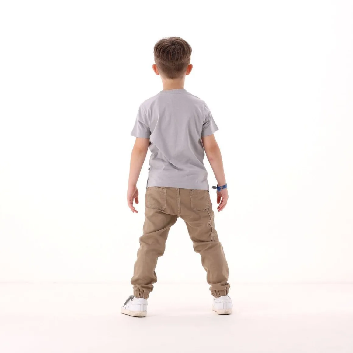 Pantalone in gabardina fiammata per bambino