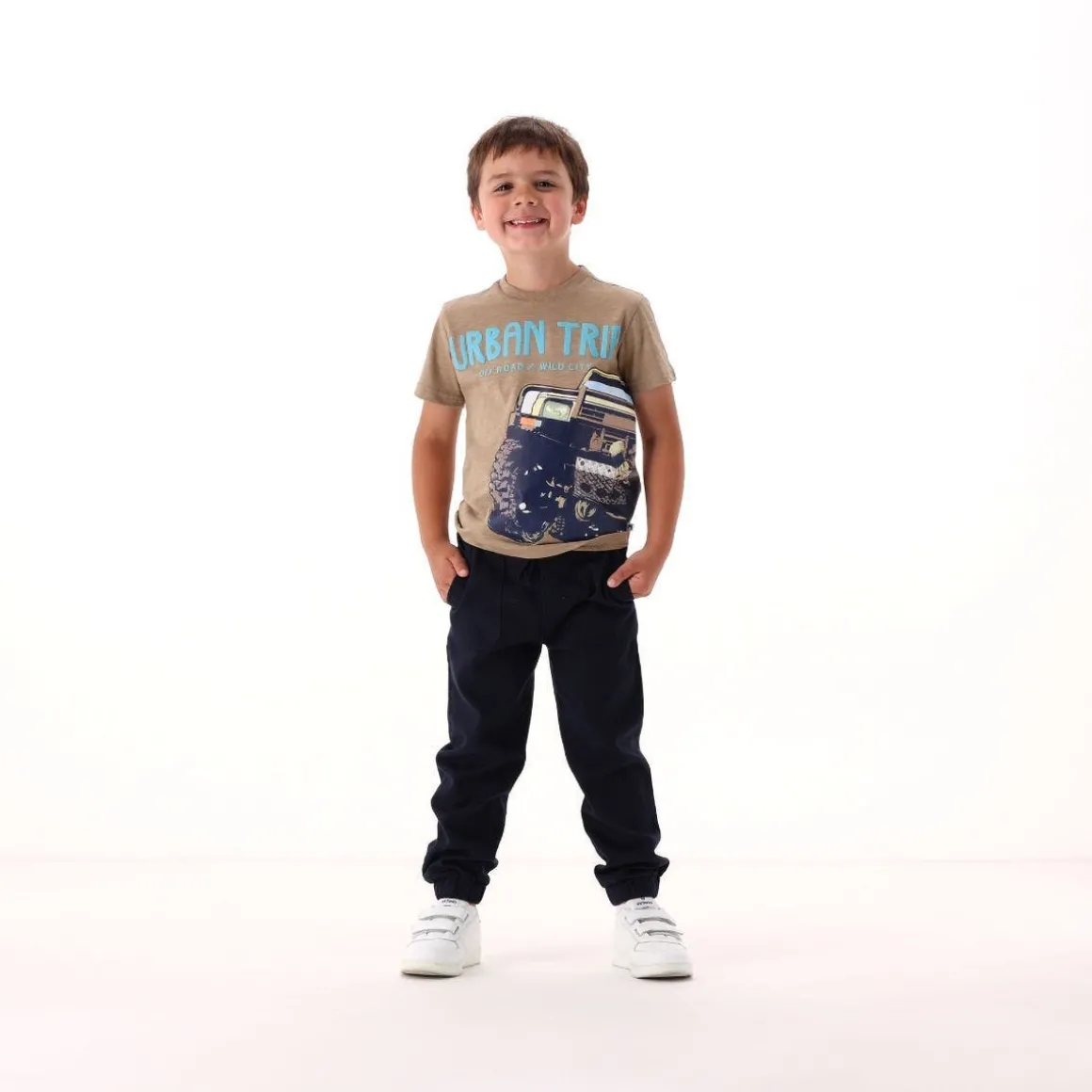 Pantalone in gabardina fiammata per bambino