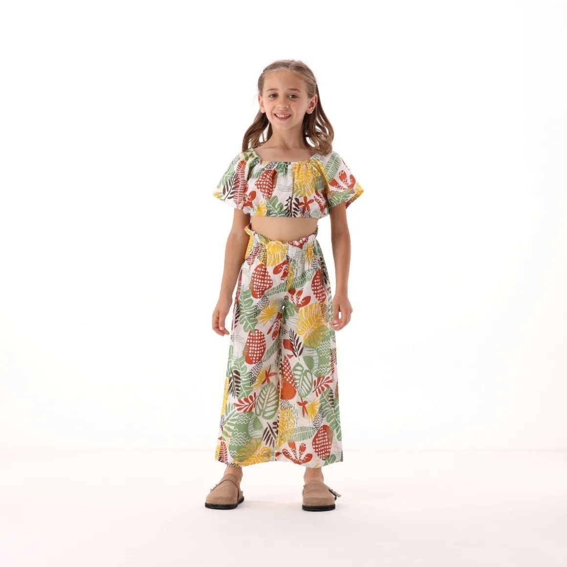 Pantalone in mussola stampata per bambina