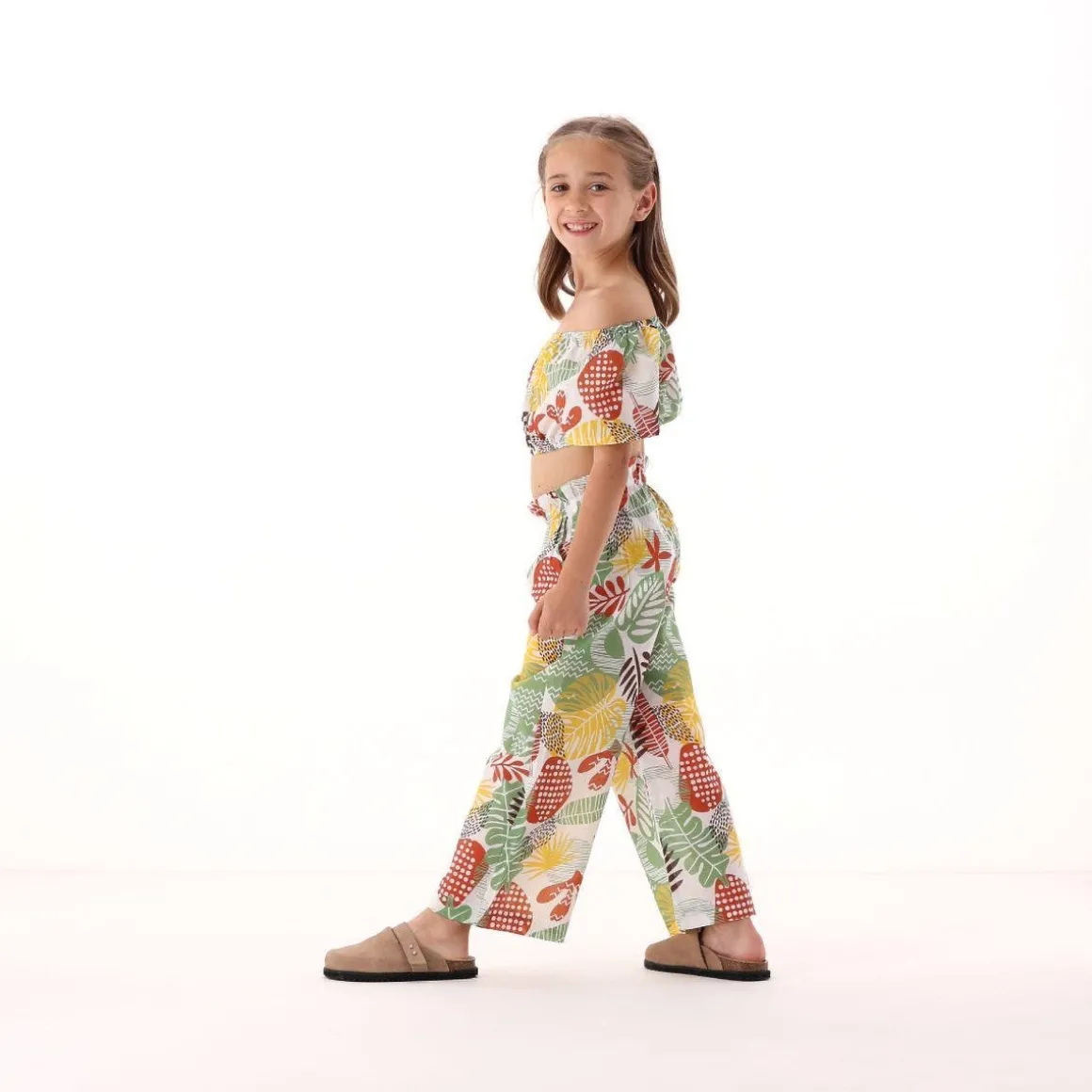 Pantalone in mussola stampata per bambina