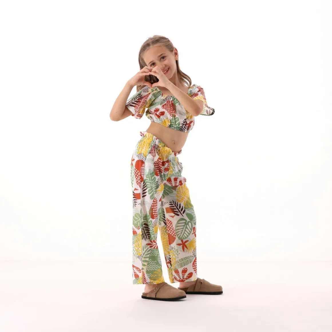 Pantalone in mussola stampata per bambina