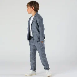 Pantalone lungo da bambino in gessato misto lino