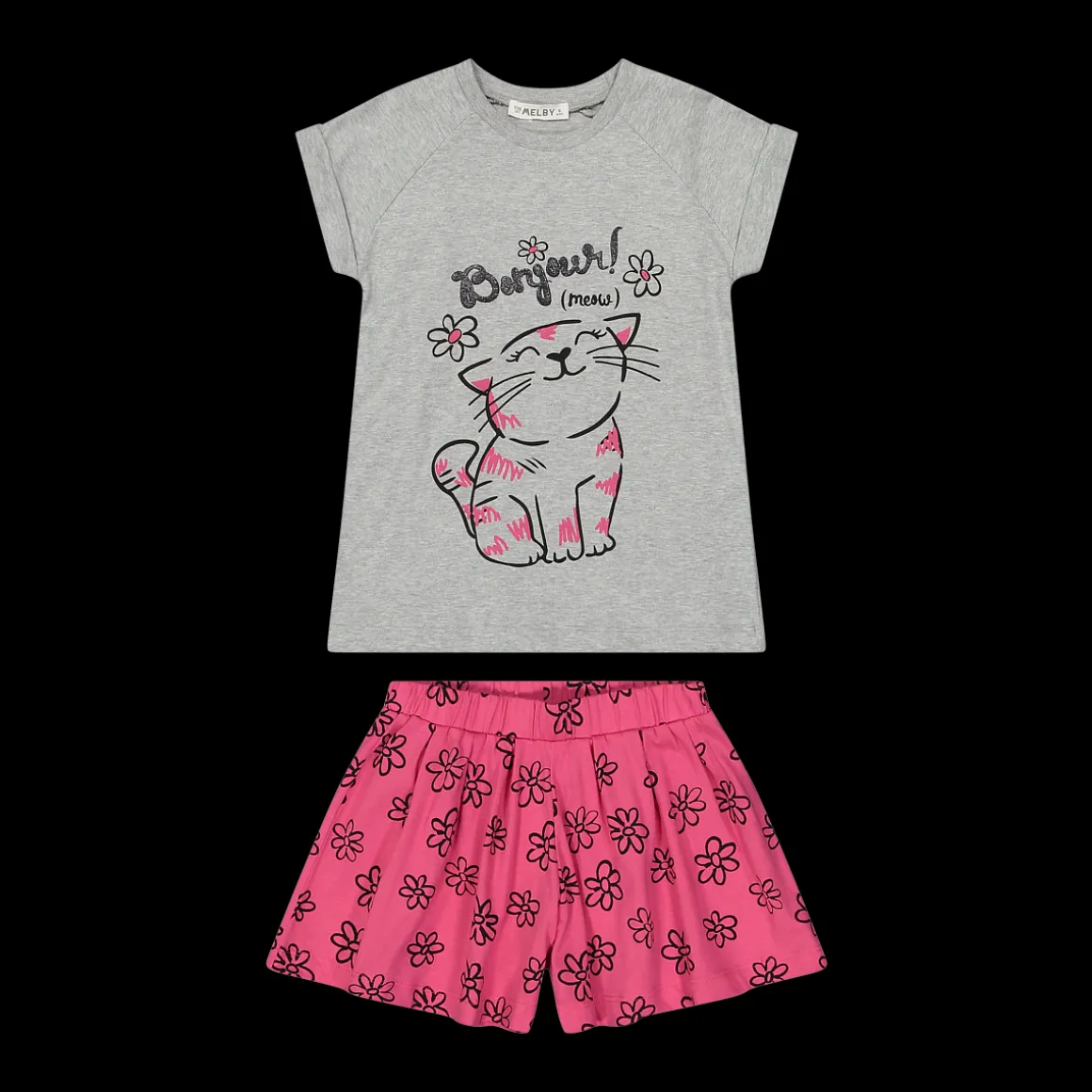 Pigiama corto bambina con stampa gattino 100% cotone