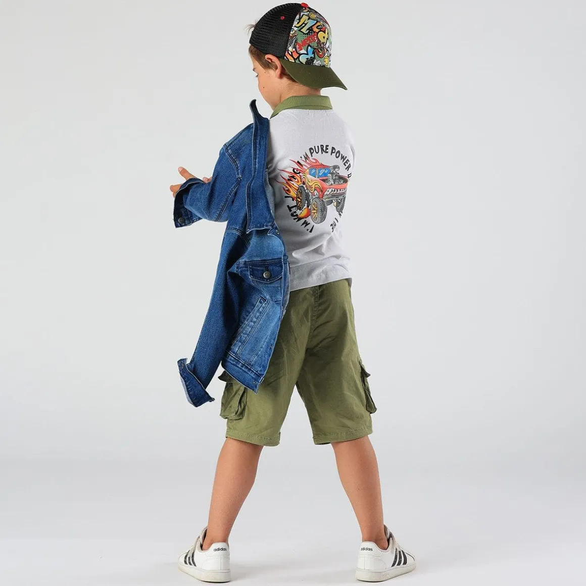 Polo da bambino in piquet con stampa sul retro