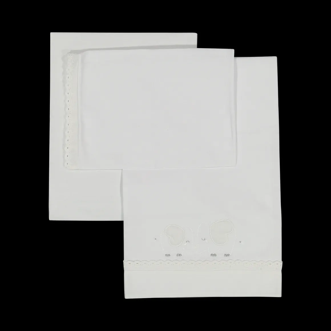 Set lenzuolo da culla con elefantini ricamati per neonata