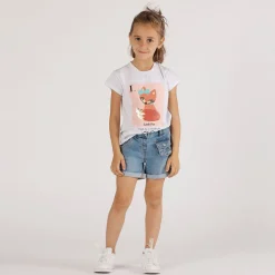 T-shirt con stampa e paillettes da bambina