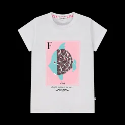 T-shirt con stampa e paillettes da bambina
