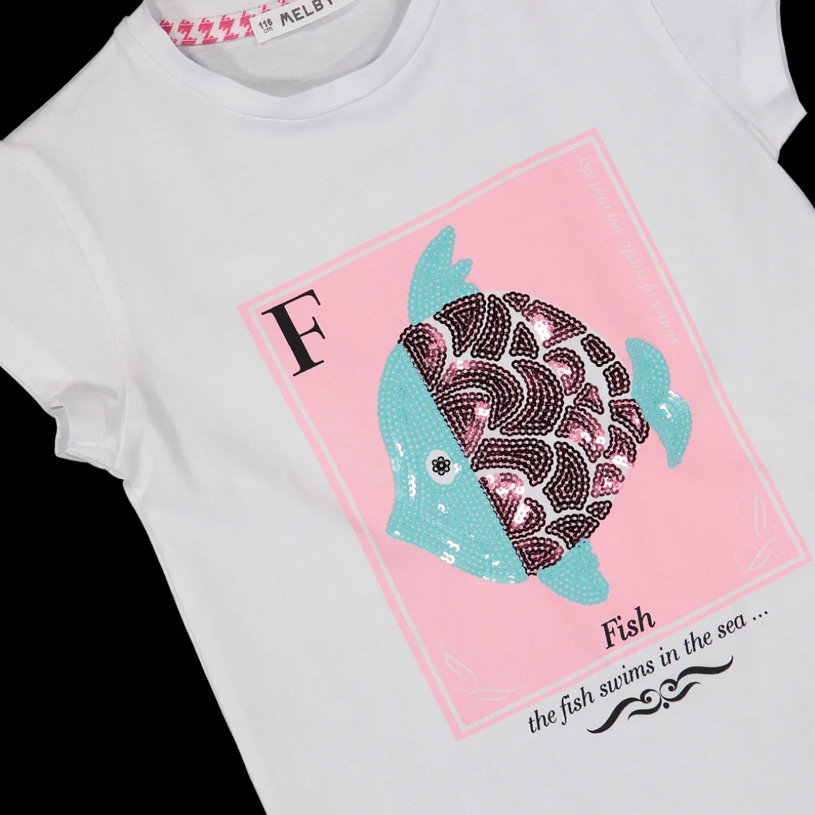 T-shirt con stampa e paillettes da bambina