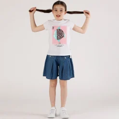 T-shirt con stampa e paillettes da bambina
