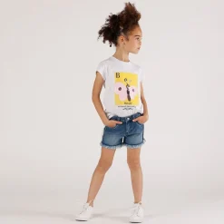 T-shirt con stampa e paillettes da bambina