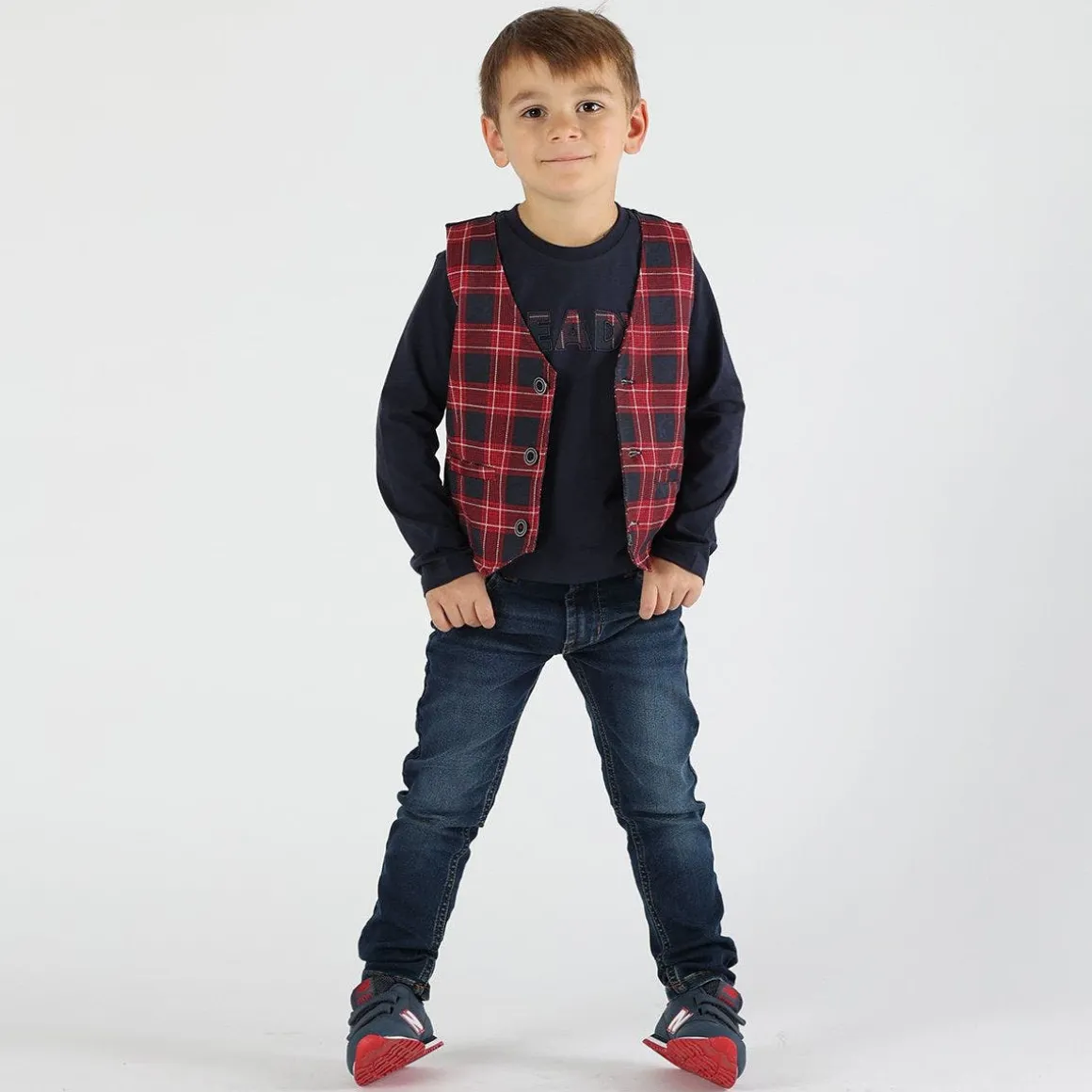 T-shirt da bambino con stampa scozzese