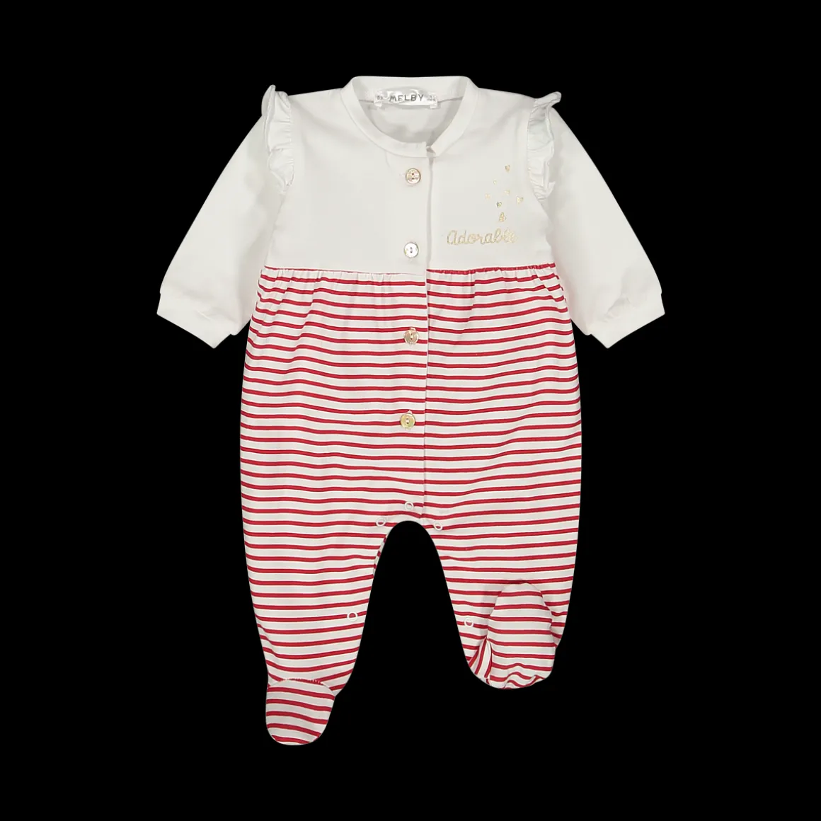 Tutina bianca a righine rosse da neonata
