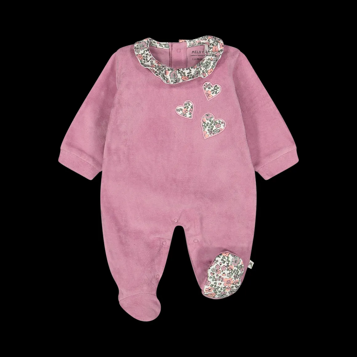 Tutina con piede in ciniglia 100% cotone bio per neonata
