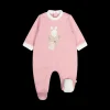 Tutina con piede in stretch interlock misto cotone bio per neonata