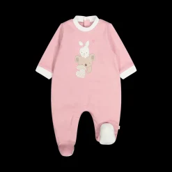 Tutina con piede in stretch interlock misto cotone bio per neonata